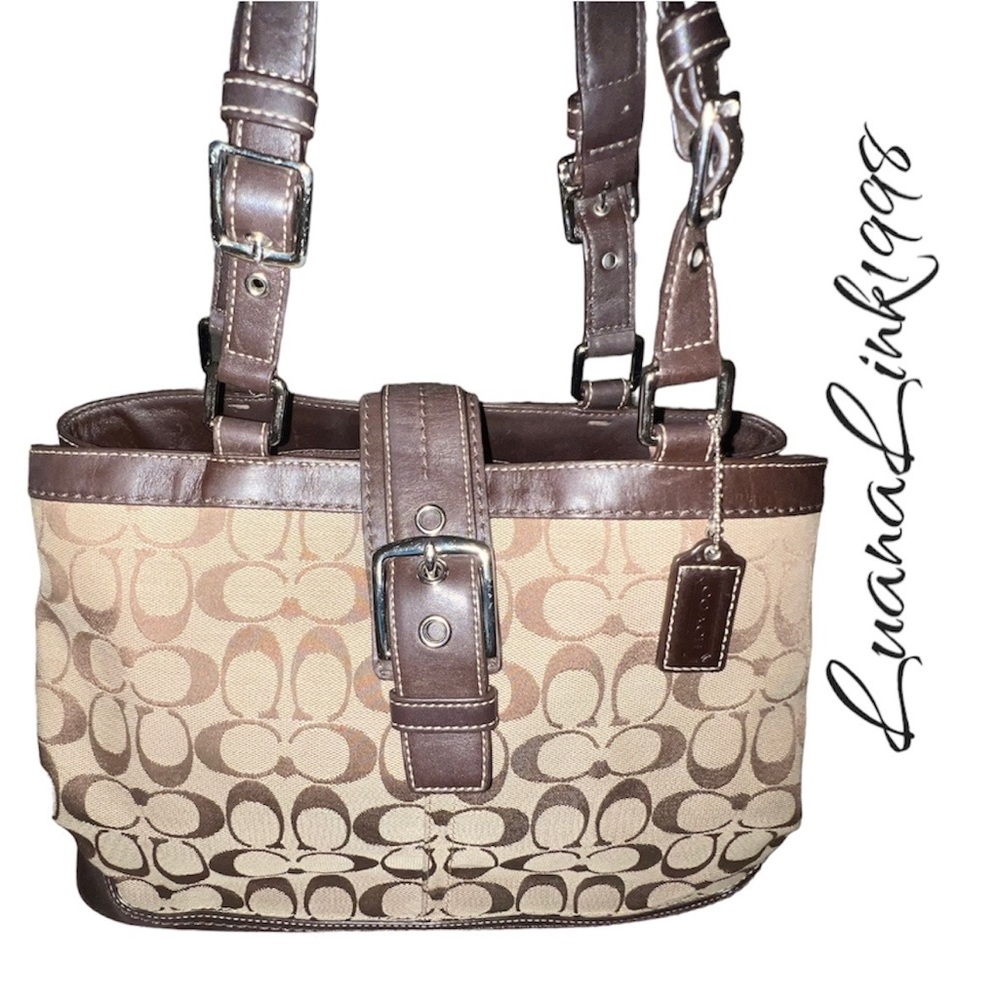 Coach Hampton F12643 Leather and canvas Brown Signature Satchel - Picture 2 of 14